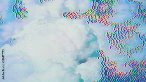 Cloud with glitch effect, colorfull error, analog VHS style