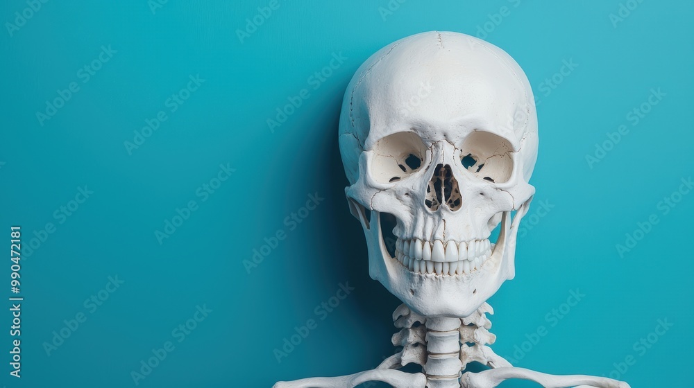 Realistic Human Skeleton on Blue Background
