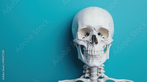 Realistic Human Skeleton on Blue Background