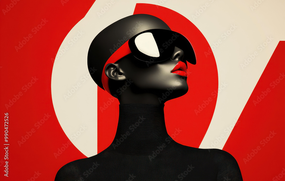 © Vlad - Stylish Avant-garde Woman Portrait with Bold Red and Black Color Scheme