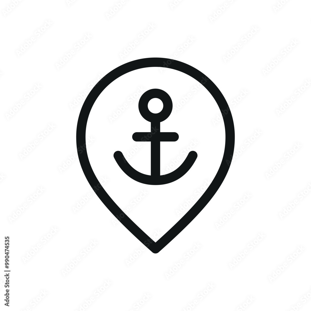 Sea port map location isolated icon, sea port marker with anchor vector symbol with editable stroke Sea port map location isolated icon, sea port marker with anchor vector symbol with editable stroke