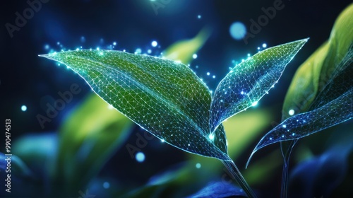 A leafy green plant with a blue background