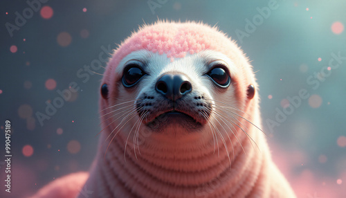 A cute seal with pink fur is staring at the camera photo