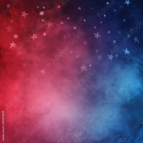 smokey background with stars and red and blue gradient with copy space