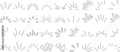 Doodle sparkle line art, decorative elements, burst design, abstract hand drawn symbols, vector icon set for graphic design, enhancing visual appeal, and creative digital illustrations