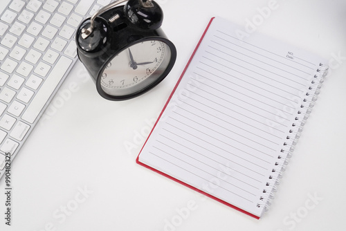 Wallpaper Mural notebook with alarm clock and keyboard on white background Torontodigital.ca