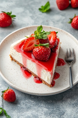slice of cheesecake with strawberries