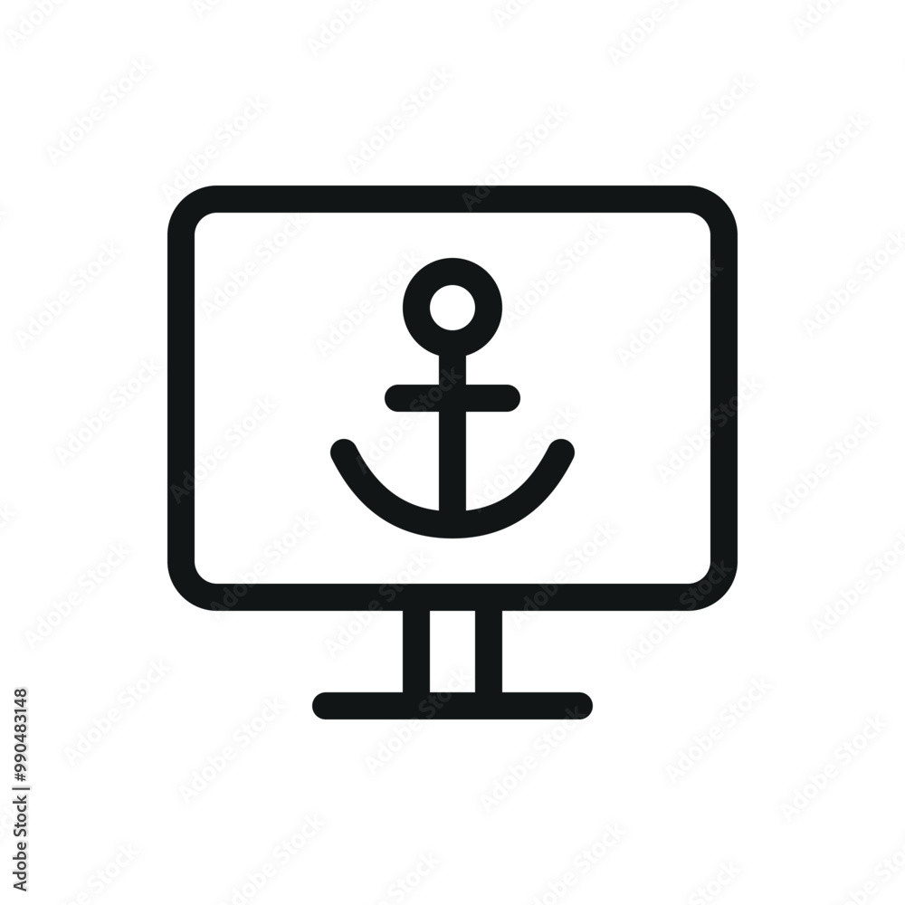 Sea port and terminal management software isolated icon, monitor display with anchor vector symbol with editable stroke Sea port and terminal management software isolated icon, monitor display with anchor vector symbol with editable stroke