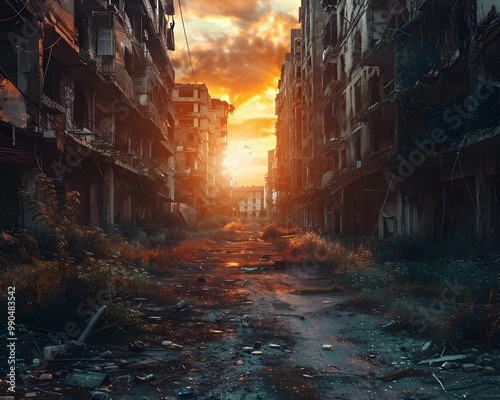 Abandoned City Overrun by Undead in a Dystopian Apocalypse Landscape