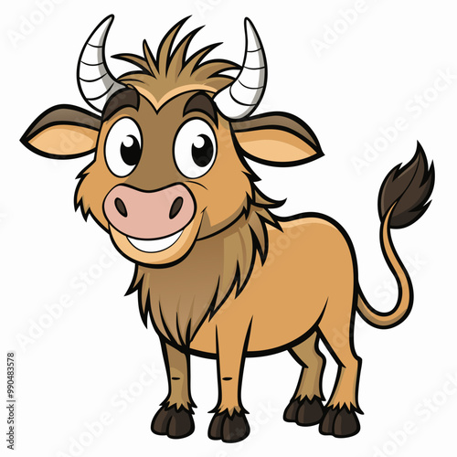 Cute happy wildebeest silhouette vector illustration on white background