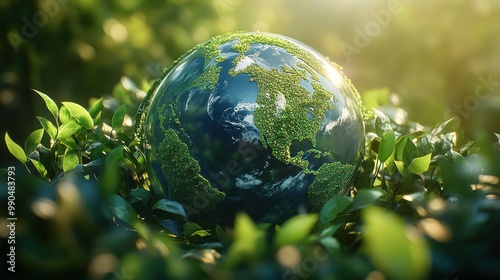 A green globe with leaves surrounding it