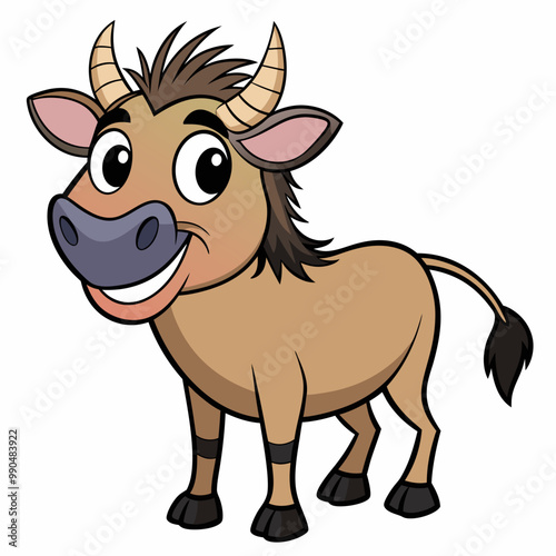 Cute happy wildebeest silhouette vector illustration on white background