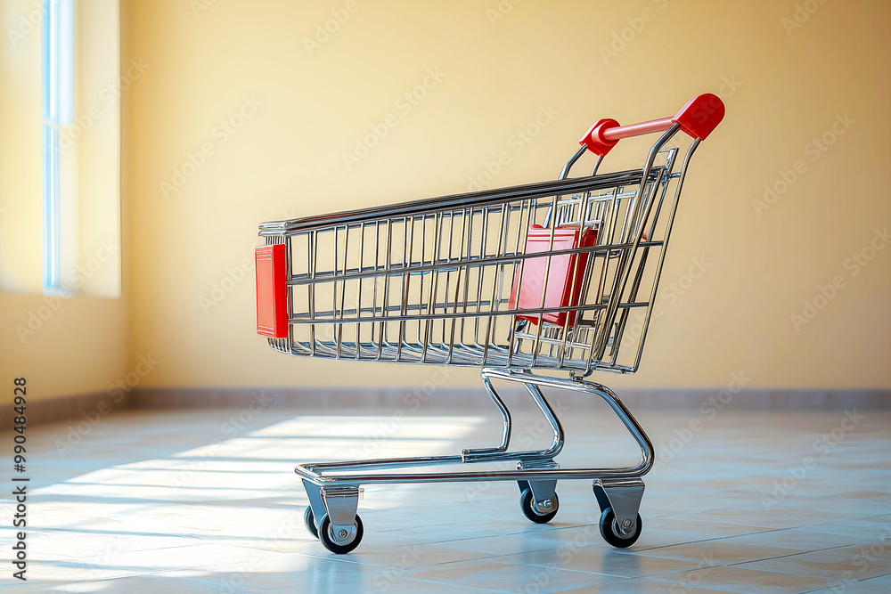 Empty Shopping Cart in Bright Room Interior Empty Shopping Cart in Bright Room Interior
