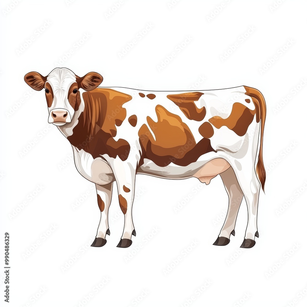 A brown and white spotted farm cow, full body shot, minimalistic design, vector art style, isolated on white background A brown and white spotted farm cow, full body shot, minimalistic design, vector art style, isolated on white background