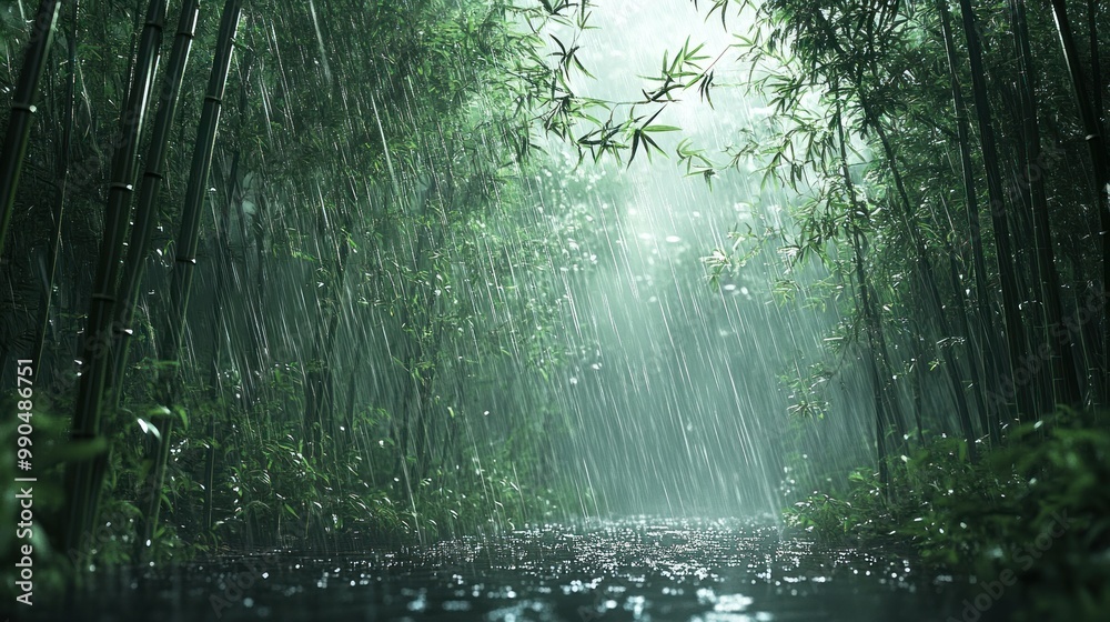 Obraz premium A forest with trees that are wet from rain