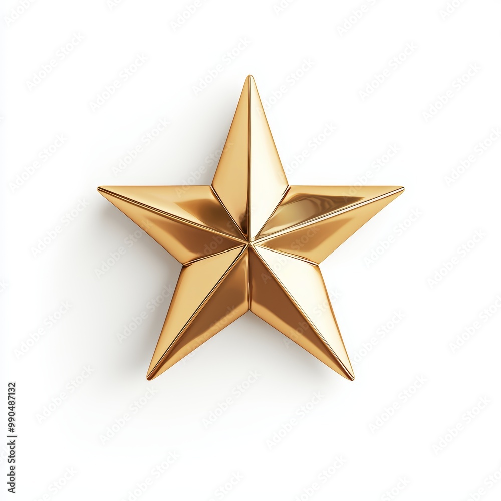 A five-pointed gold star with reflective metallic texture, elegant and modern, photorealistic style, isolated on white background A five-pointed gold star with reflective metallic texture, elegant and modern, photorealistic style, isolated on white background