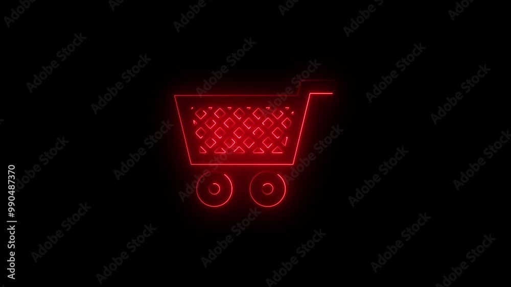 Neon glowing shopping cart icon animation .and UI icon with neon light isolated. Neon glowing shopping cart icon animation .and UI icon with neon light isolated.