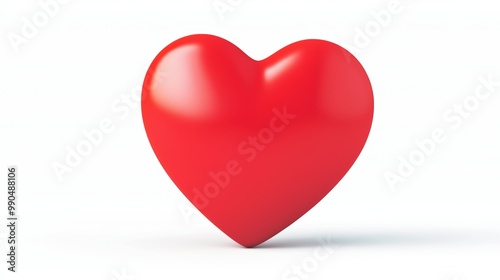 A plump red heart with smooth surfaces, simple vector art, bright and clean, isolated on white background