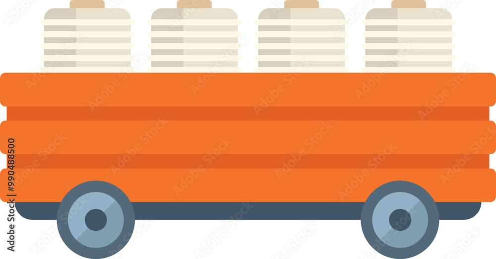 Fototapeta premium This minimal vector illustration features an orange mining cart transporting extracted minerals, symbolizing the mining industry and resource extraction