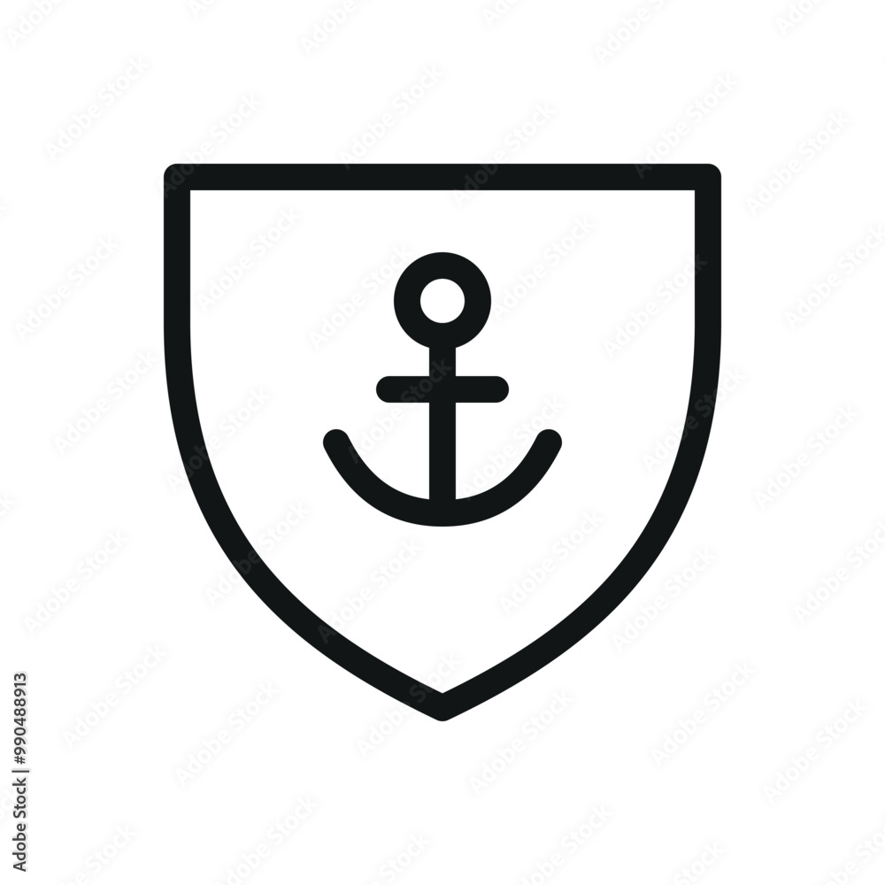 Naval port isolated icon, shield with navy anchor vector symbol with editable stroke Naval port isolated icon, shield with navy anchor vector symbol with editable stroke