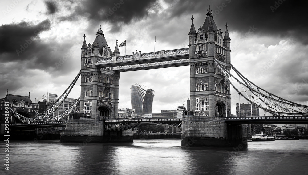 Obraz premium A black-and-white photo of a famous city skyline or iconic landmark, evoking a timeless, classic look