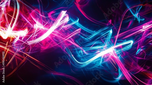 Graffiti wall with glowing light trails, dynamic street art patterns with bright neon lines