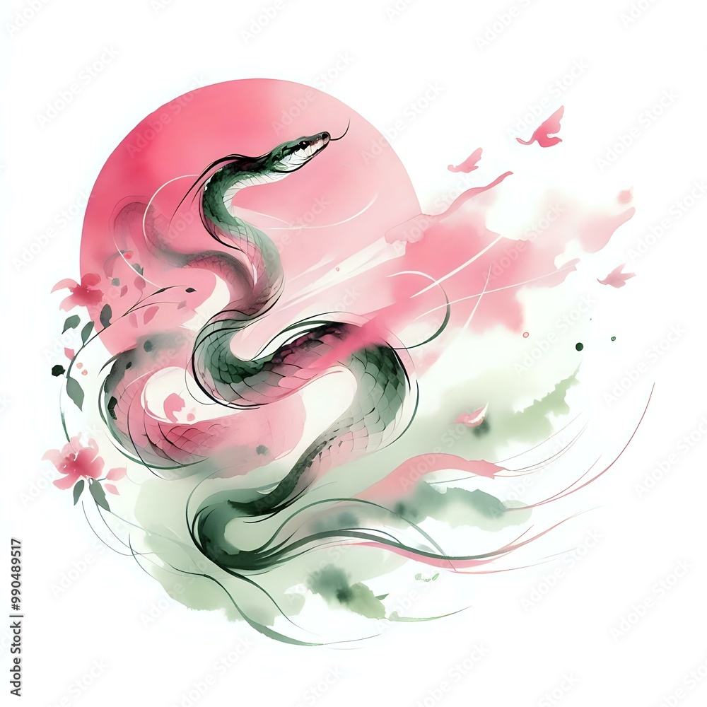 Obraz premium Serpentine Elegance Amidst Blossoms