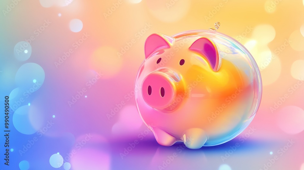 The vibrant piggy bank features a glossy finish and bright colors, set in a dynamic backdrop The vibrant piggy bank features a glossy finish and bright colors, set in a dynamic backdrop