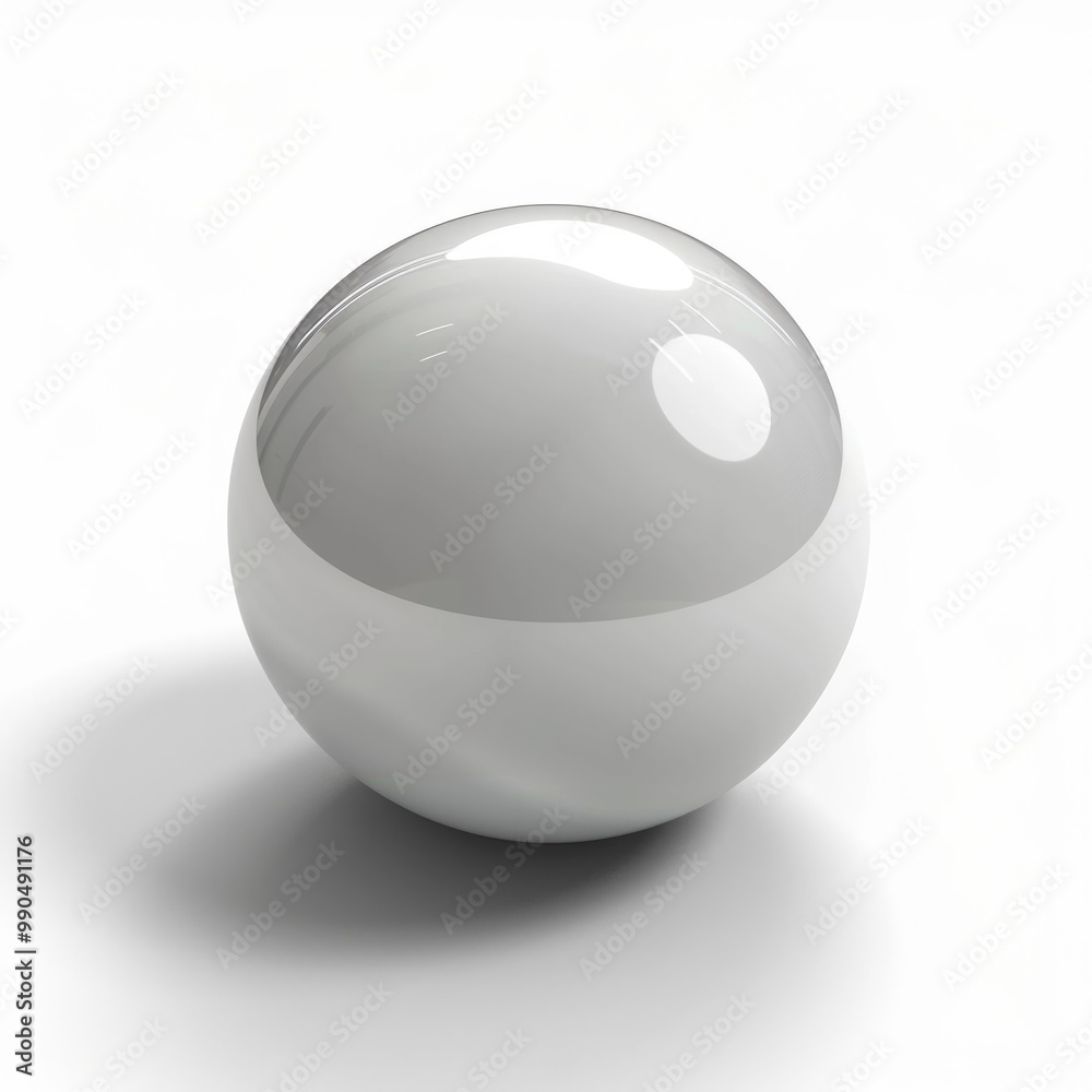 White Glossy Sphere. Three-Dimensional Ball Symbol in Silver Shade