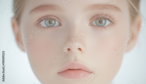 Close-up Portrait of Youthful Face with Soft Pastel Colors