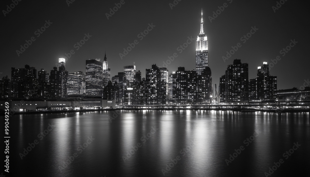 Obraz premium A black-and-white photo of a famous city skyline or iconic landmark, evoking a timeless, classic look