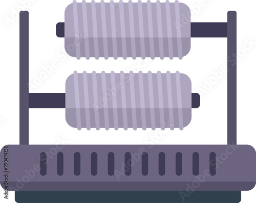 This vector illustration showcases an industrial conveyor belt system, emphasizing the transportation of goods within a factory setting