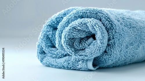 Towel White Background. Rolled Soft Terry Towel for Bathing and Beach Care