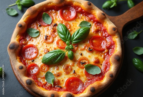 Top shot of italian style pizza