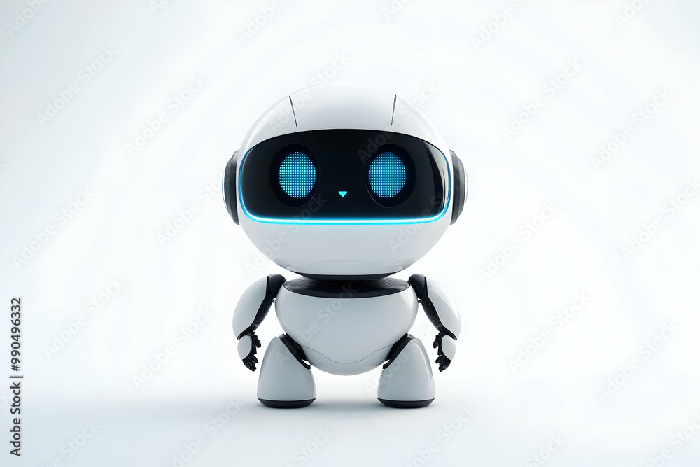 Adorable small robot with illuminated face design, representing innovation in robotics and artificial intelligence. Generative AI Adorable small robot with illuminated face design, representing innovation in robotics and artificial intelligence. Generative AI
