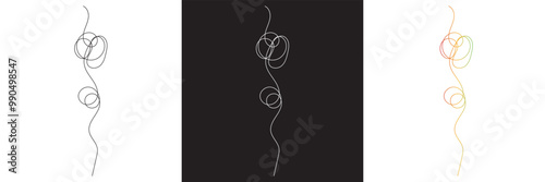 Problem solve complex to simple. Messy clew connected lines, brain imagination, scribbled tangle round elements . Isolated on white and black background. Vector illustration EPS 10
