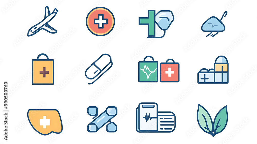 A set of 12 medical icons in various styles.