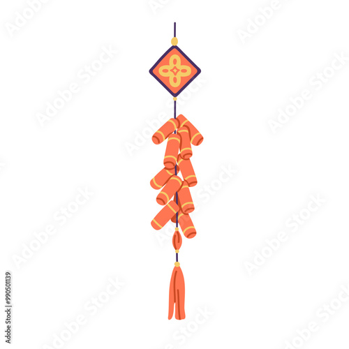 Chinese hanging ornament with string knots, tassels, firecrackers. Traditiona...
