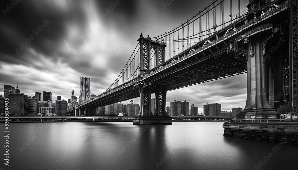Obraz premium A black-and-white photo of a famous city skyline or iconic landmark, evoking a timeless, classic look
