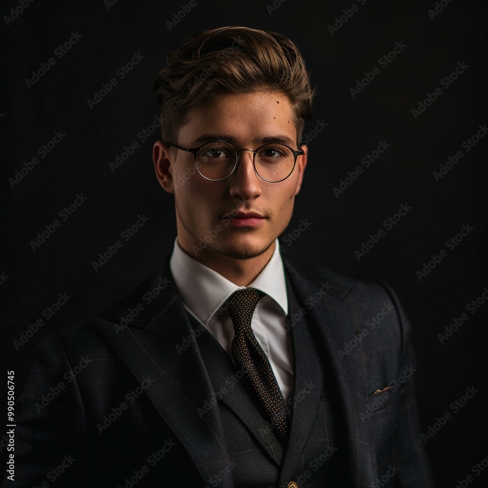Young man in black suit . Young man in black suit .