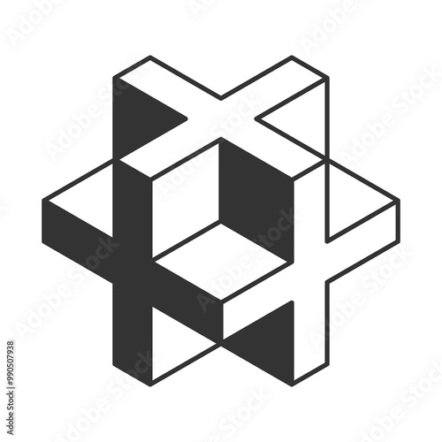 Cube logo, geometric vector design. Black and white Box logotype company, trendy techno emblem in isometric 3D style.