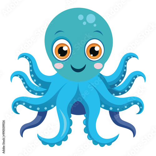 Octopus Cartoon Illustration with Big Eyes , vector illustration on white background.