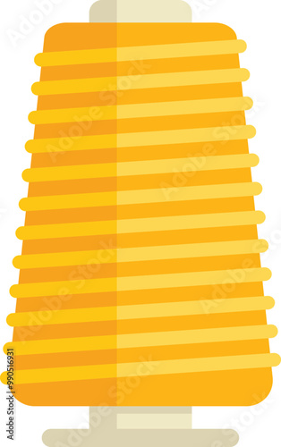 Yellow thread spool standing on white background, sewing accessories for atelier, needlework concept