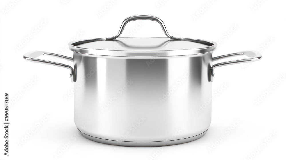 Stainless steel pot with a lid and two handles. Stainless steel pot with a lid and two handles.