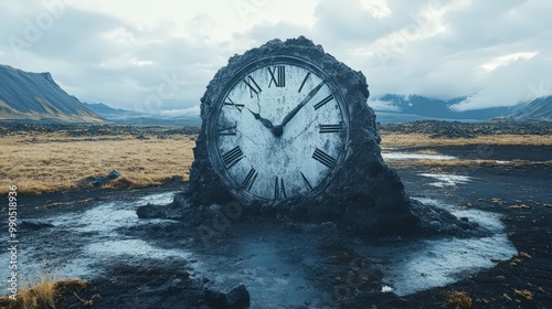 Surreal Landscape with Giant Melting Clock
