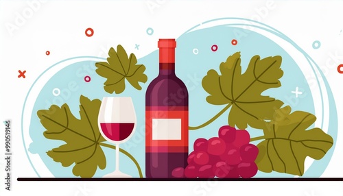 Poster with wine concept. Bottle with alcoholic drinks and glass. Beverage and tasty liquid. Menu for cafe or restaurant. Graphic element for website. Cartoon flat illustration photo