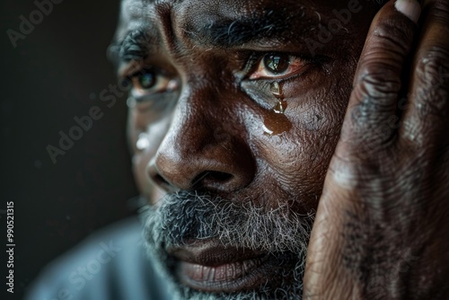 Tears Sad. Portrait of an Adult African American Man with a Sad Expression