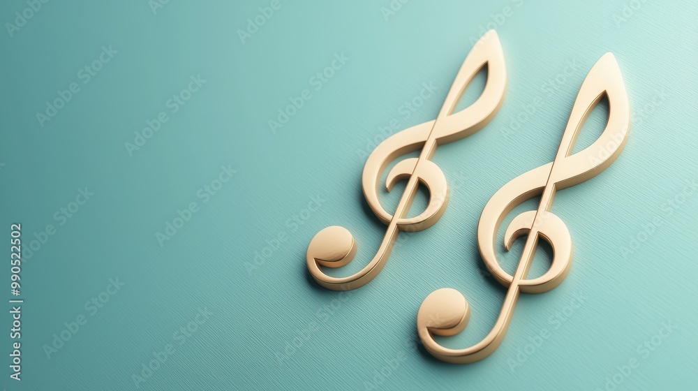 Fototapeta premium Wooden musical notes on a teal background, perfect for music-related designs.