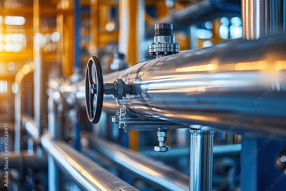 Close-up of a valve on a pipe. Shows the intricate details of industrial equipment. Close-up of a valve on a pipe. Shows the intricate details of industrial equipment.