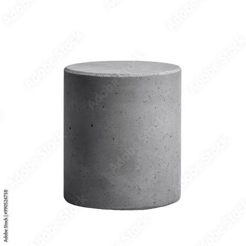 Cylindrical gray concrete block, flat side view isolated on a Transparent background